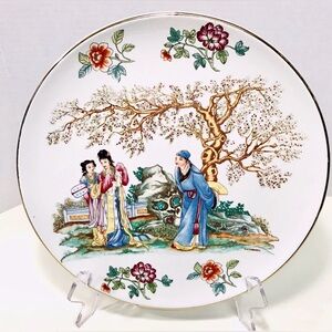 Vintage 1960's V.V. Carraresi  Italian Porcelain Oriental Garden Wall Plate